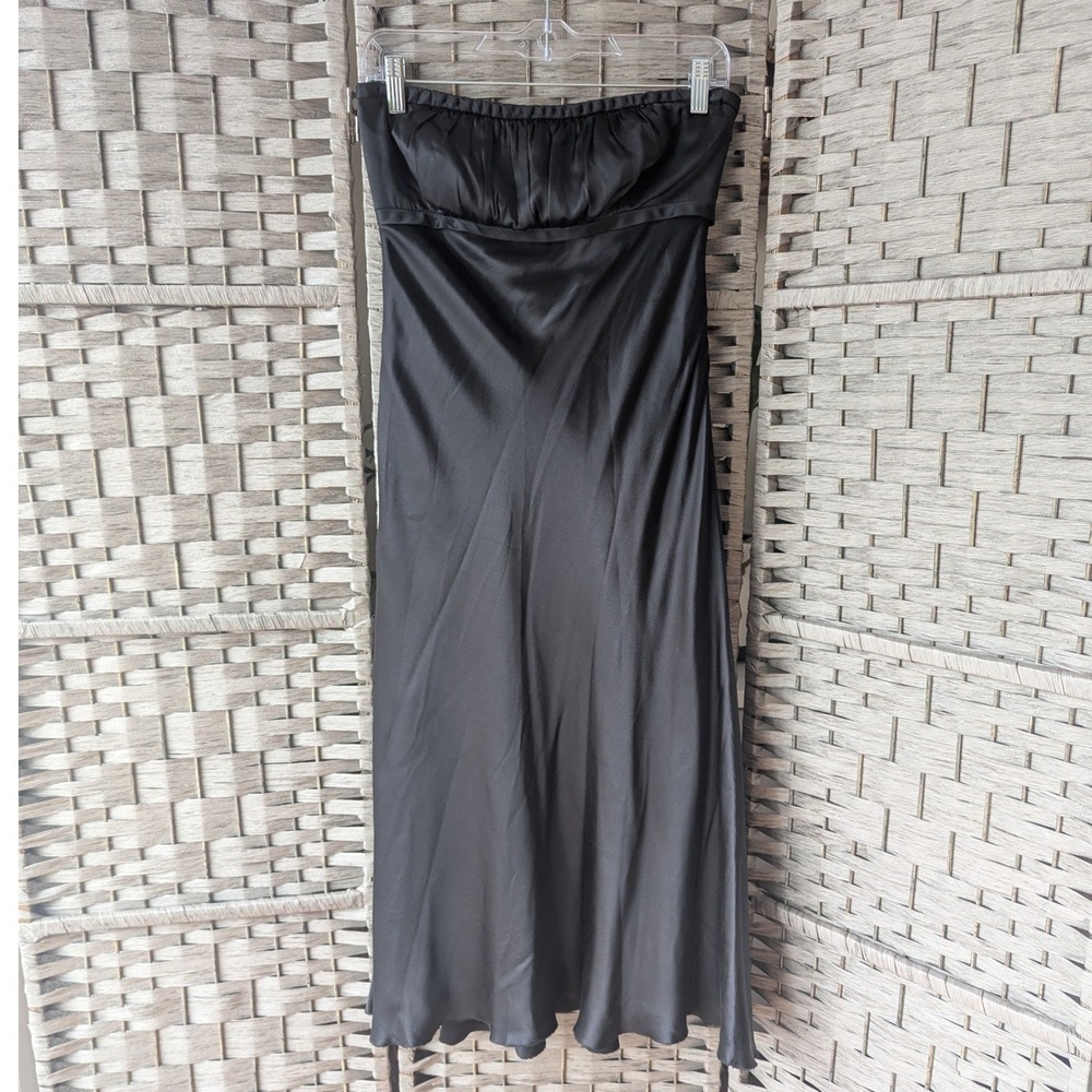 Vtg‎ 90s Nicole Miller Midi Slip Dress Black Strapless 100% Silk Ruched Sz 8